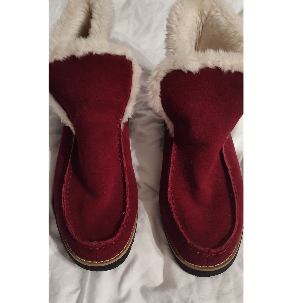 Womens Red Suede Faux Fur Lined Mules Comfort Loafers Size EU 40